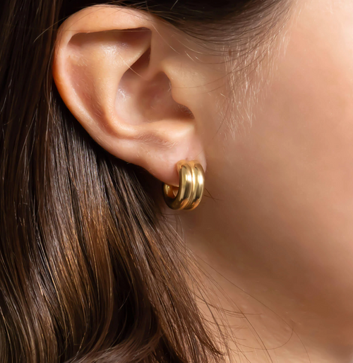 Double Hoop Stud Huggie Earrings